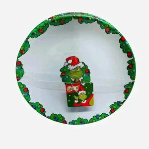 Dr. Seuss The Grinch Christmas Wreath Melamine Dinner Plates 4 pc Set Ornaments